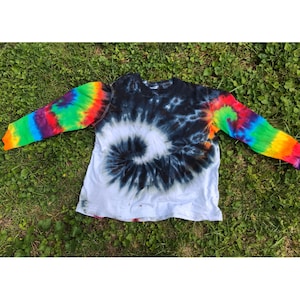 T-shirt met lange mouwen volwassen handgemaakte tie-dye S-3X (je kiest kleuren en tie-dye-stijl)