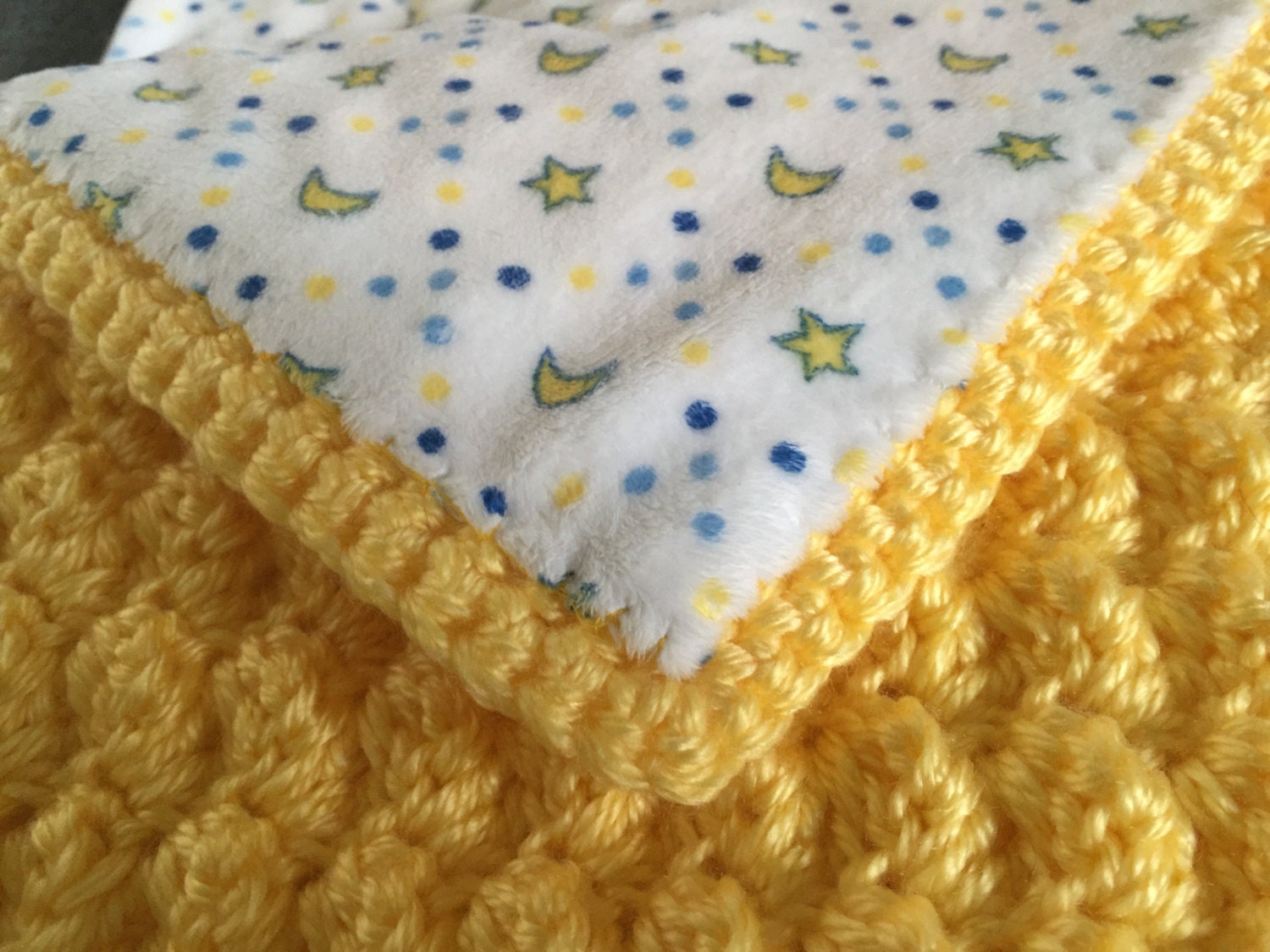 Moon and Stars fabriclined crochet baby blanket Etsy