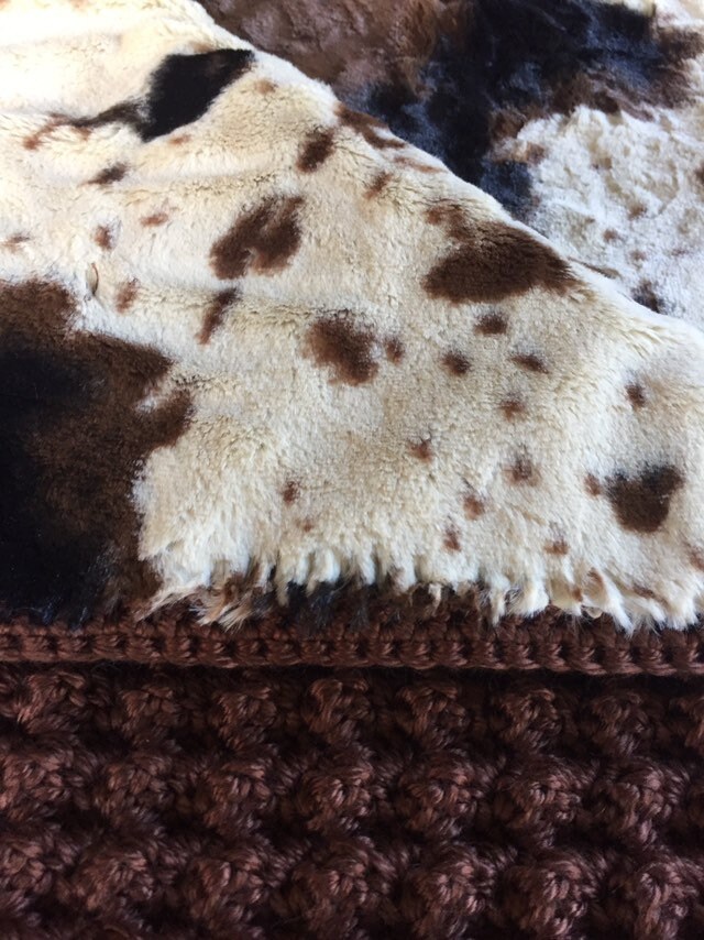 Faux cowhide fabriclined baby afghan Etsy