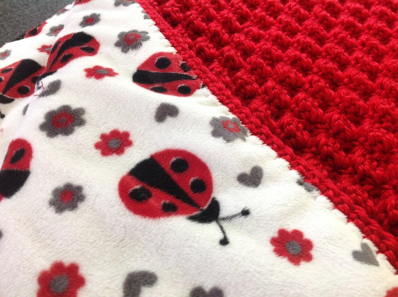 Ladybug fabric-lined crochet baby blanket | Etsy