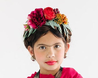 Frida Kahlo flower crown, colorful flower headband, large flower headpiece, tropical flower crown, bright vivid day of the dead headdress