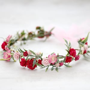 Fuchsia flower crown wedding, hot pink hair wreath