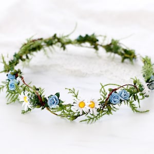 Daisy Flower Crown Wedding Blue Bridal Crown Bridesmaid - Etsy