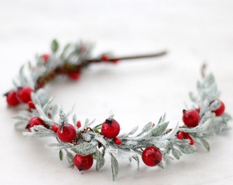 Red berry christmas headband, pip berry crown, winter floral crown