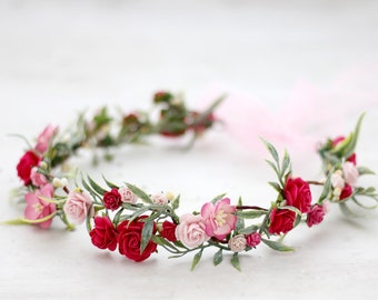 Fuchsia flower crown wedding, hot pink hair wreath