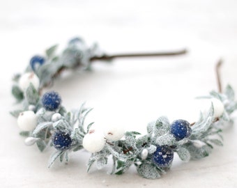 Winter flower headband wedding, christmas hair accessories, winter hair crown, navy blue berry wedding headpiece, christmas photo prop