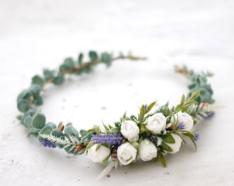 Lavender Flower Crown Wedding, White Flower Crown