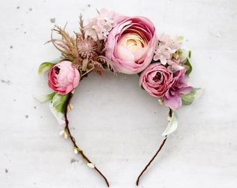 Diadema de Flores, Tocado de Flores, Tocado Invitada, Corona De Flores Para Boda, Tocado Novia, Corona para el Pelo, Flores Artificiales