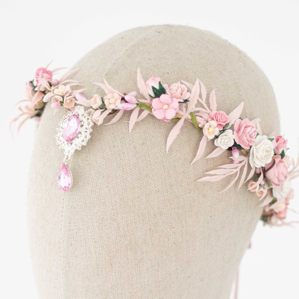 Pale pink elven crown, blush elven circlet, pink rose fairy flower crown, elf headpiece, ren faire accessories, elf costume, fairy princess