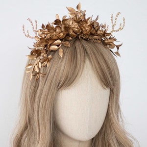 Gold deer antler headband, faun costume crown, reindeer headband with flowers, fairy flower crown, cosplay headpiece, reindeer headband