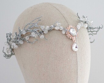 Silver halo crown headpiece, silver elven diadem, elvish flower crown, elf headpiece, glitter fairy crown, silver elven crown