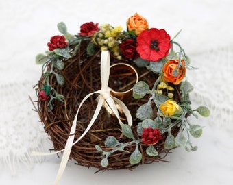 Bird nest ring pillow, rustic ring bearer pillow, ring bearer pillow alternative, colorful wedding ring holder, ring bearer box alternative