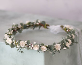 Eucalyptus flower crown wedding, green flower crown, eucalyptus headband, greenery bridal wreath, wedding headpiece, flower girl halo