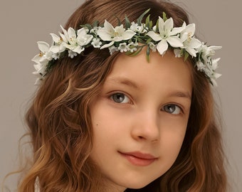 Bloemenkrans haarband eerste communie, haarband voor meisjes, bloemenhaarkrans, bloemen diadeem, bruid bloemenkroon, hoofd krans