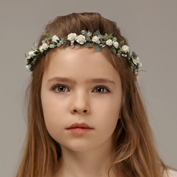 Dainty flower crown, first holy communion hair wreath, wedding headband, flower girl halo, babies breath headband, dainty hair piece