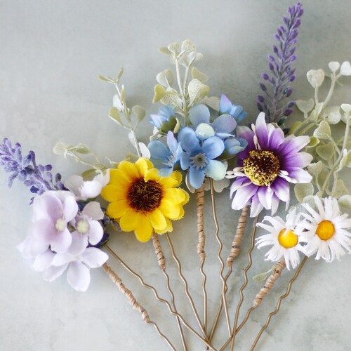Pastel Flower Hair Pins Colorful Flower Bobby Pins Wedding Etsy