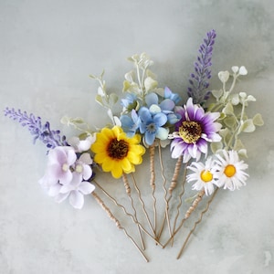 Pastel flower hair pins, colorful flower bobby pins, wedding hair pin, flower hair piece bridal, bridesmaid hair pin, set flower hair clips image 1