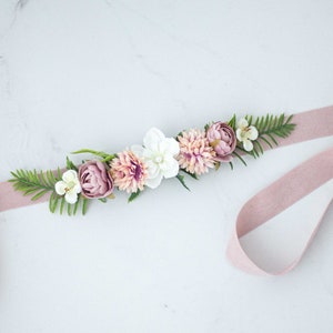 Pale pink white flower sash for wedding dress, flower belt for baby shower, flower belt for pregnancy, flower girl belt or flower crown #5 pale pink