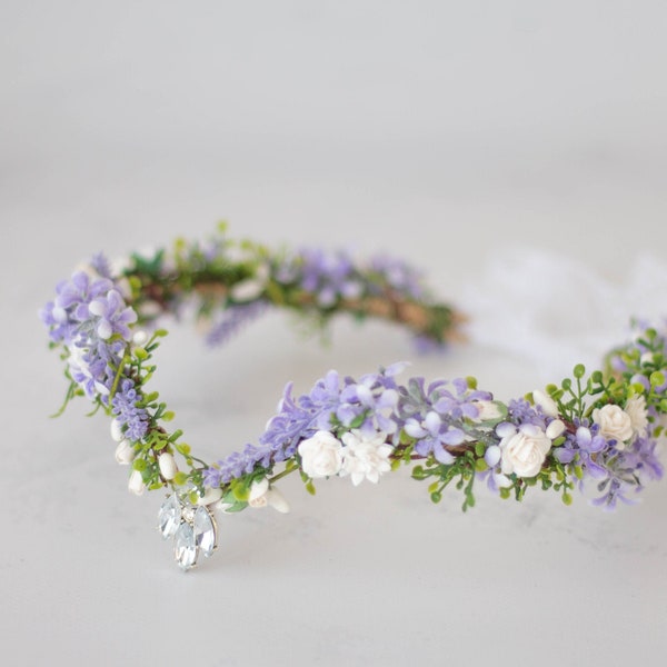 Lavender flower crown, elven flower crown wedding, purple white elf tiara for bride bridesmaids, fairy flower crown, elven flower crown