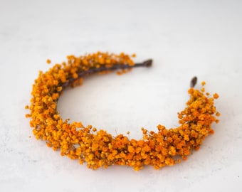 Dried baby's breath flower headband, dried flower crown, preserved floral crown fall, orange flower headband, dried plant headpiece