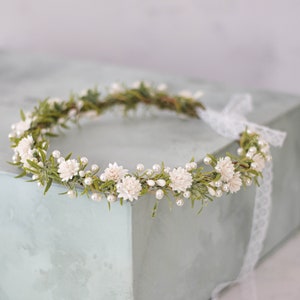 Dainty flower crown wedding, bridal flower crown, flower hair wreath for bride and bridesmaids, flower girl halo, white flower crown women