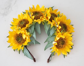 Sunflower headband, sunflower flower crown, fall flower headpiece, frida flower crown, mexican crown, costume day of the dead headdress