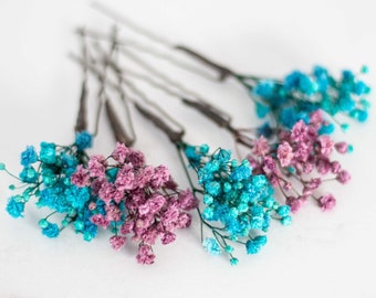 Real dried flowers hair pins, purple blue baby's breath hair piece, dried baby breath hairpins bobby pins, bride bridesmaid hair accessory