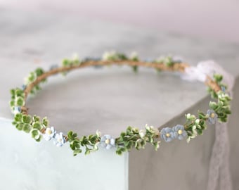 Minimalist blue flower crown for wedding forget-me-not