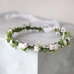 Danity flower crown wedding, white floral headband bride
