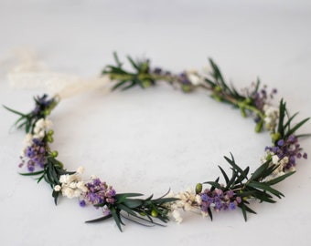 Dried flower crown wedding, baby's breath bridal crown, dainty flower crown, dried baby breath headband, greenery floral crown