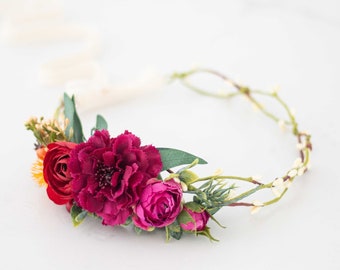 Colorful Flower Crown: Boho Bridal Headpiece, Wedding Halo