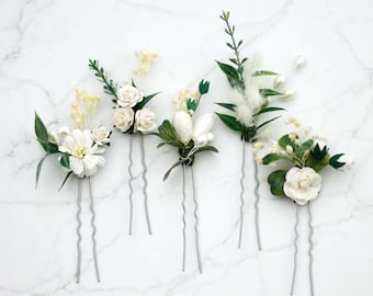 Off white ivory flower pins wedding, set floral hair pins, flower bobby pins, wedding hair pin, white bridesmaid hair pin