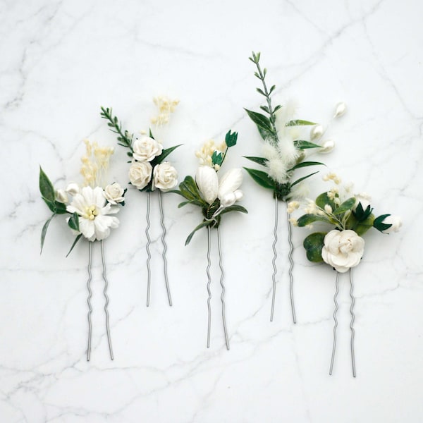 Off white ivory flower pins wedding, set floral hair pins, flower bobby pins, wedding hair pin, white bridesmaid hair pin