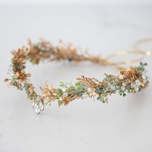 Gold green elven crown, elf tiara, medieval wedding circlet, woodland fairy flower crown, elf headpiece, ren faire costume, fairy princess