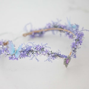 Butterfly flower crown, elven circlet, lavender flower headband, crystal elven circlet, v-shaped floral crown, fairy headpiece, flower girl