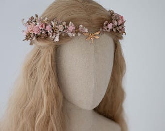Couronne de fée rose et dorée : couronne elfique pour un mariage