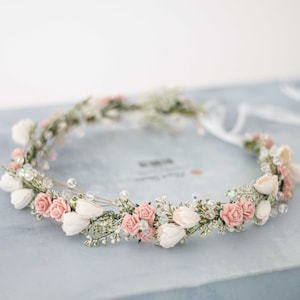 Bloemen diadeem bruid, bloemenkroon nepbloemen bruids, hoofd krans vintage, hoofdband bloem
