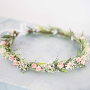 Blush flower crown wedding, dried baby's breath floral crown for wedding, bridal flower halo, babies breath headband, dainty flower headband