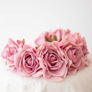 Purple pink rose flower headband, vintage hairband with mauve roses, bridal flower crown, bohemian wedding headpiece, festival floral crown