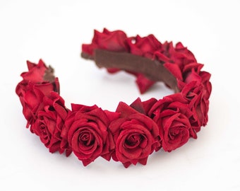 Velvet Red Rose Headband: Bridal Flower Crown