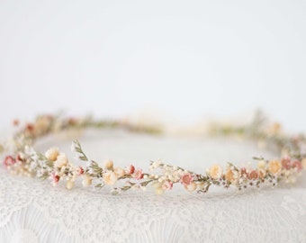Couronne de fleurs séchées mariage, diademe de fleurs stabilisées, couronnes en fleurs préservées, couronne d'eucalyptus