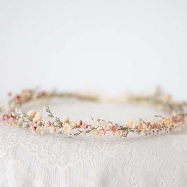 Gedroogde bloem kroon, bloemenhaarband met droogbloemen, bruid bloemenkrans, bloemenkroon van droogbloemen