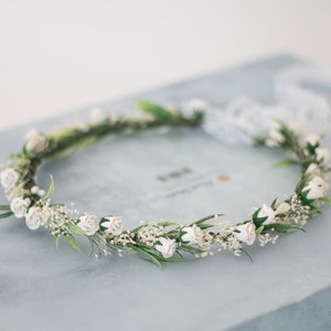 Dried baby's breath floral crown for wedding, bridal flower halo, preserved floral crown, baby breath headband, dainty flower headband