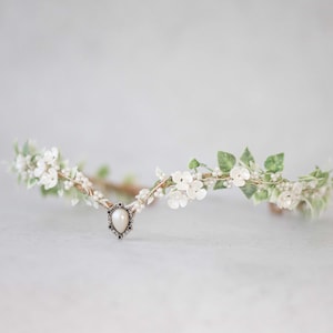 Elven tiara, white pearl crown  wedding, elvish headpiece, fairy hairband, dainty elf circlet, elvin fairy goddess, fantasy forehead halo