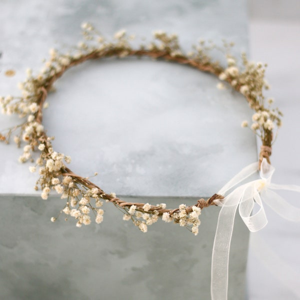 Corona de flores preservadas, diadema de novia con flores secas, tocado paniculata preservada