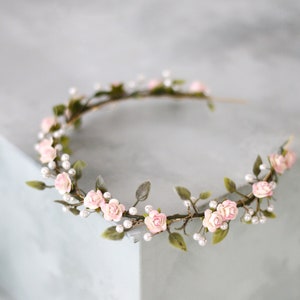 Dainty flower crown, blush flower headband, fairy crown, elven tiara, pale pink flower crown, bridal flower headpiece, elvish crown