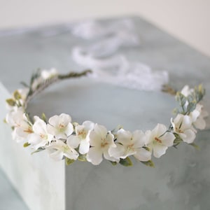 Off white flower crown wedding, flower wreath for hair, bridal floral headband headpiece, bride bridesmaid flower girl halo adjustable