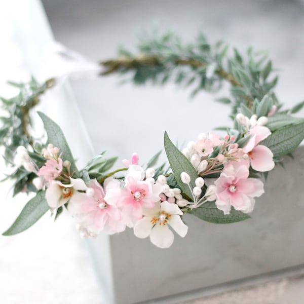 Blush cherry blossom flower crown for wedding