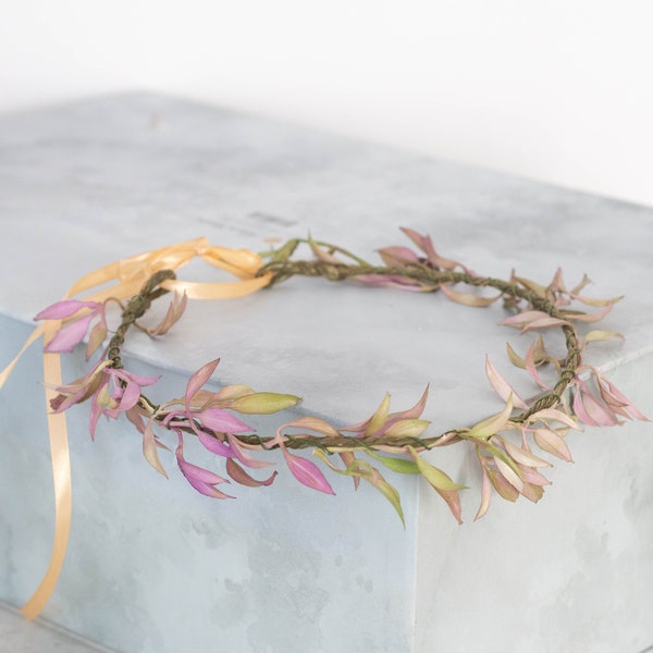 Purple leaf crown for wedding, dainty floral crown, thin flower crown, simple flower wreath, bridesmaid flower girl halo, leaf hair wreath