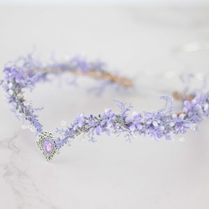 Lavender flower crown, elven circlet, fairy tiara, pale purple headband, crystal elven crown, elven queen floral tiara, elf headpiece